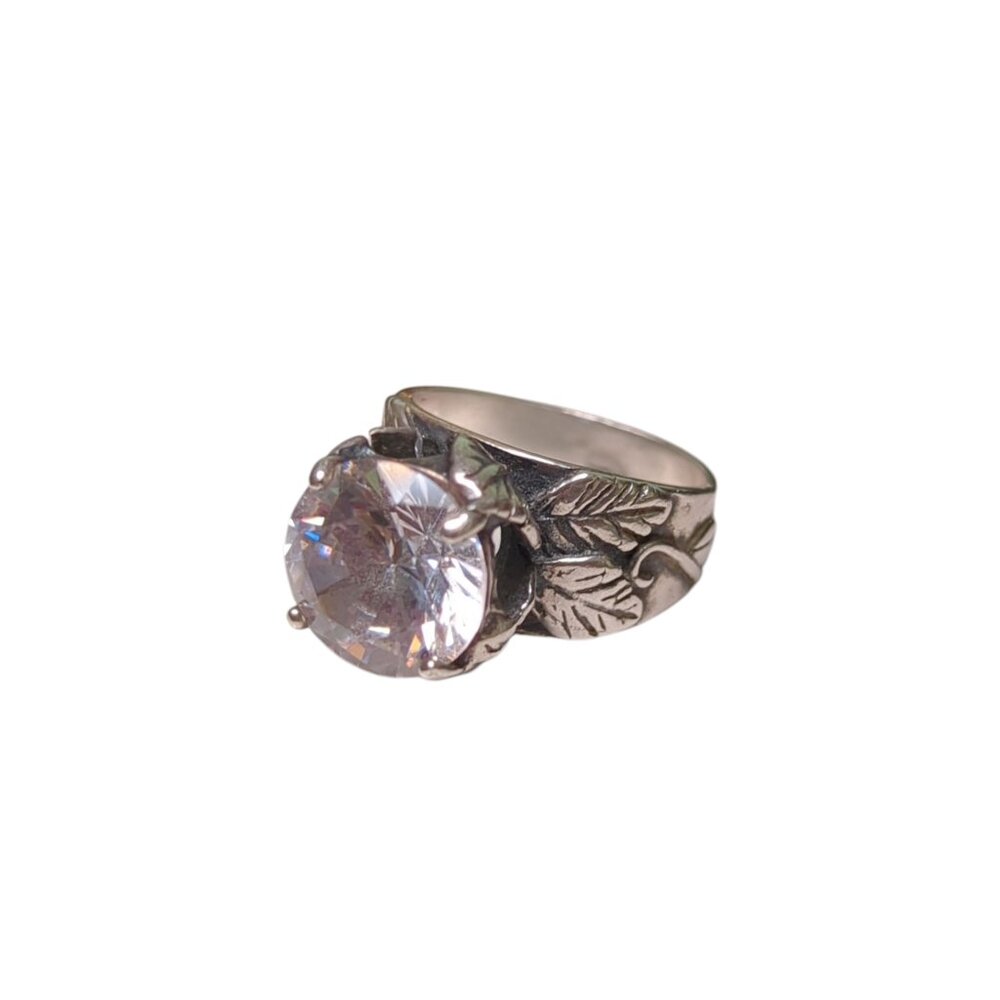 Sterling Silver Leaf Solitaire Ring Size 7 - Picture 4 of 4
